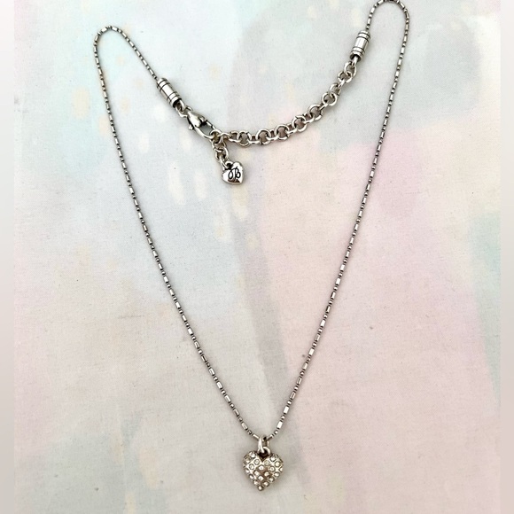 Brighton Small Crystal Studded Heart Necklace Delicate Chain Silver Plated EUC - Picture 3 of 5